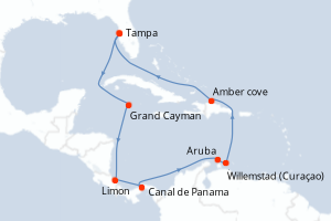 carte itinéraire croisière Caraïbes Mexique 13 jours au départ du port de Tampa