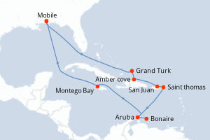 carte itinéraire croisière Caraïbes Mexique 14 jours au départ du port de Mobile