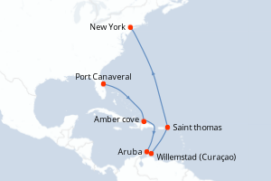 carte itinéraire croisière Amérique du Nord 11 jours au départ du port de Port Canaveral