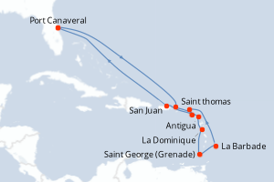 carte itinéraire croisière Caraïbes Bahamas 14 jours au départ du port de Port Canaveral