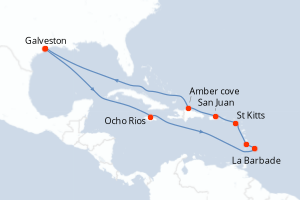 carte itinéraire croisière Caraïbes Mexique 14 jours au départ du port de Galveston