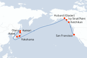 carte itinéraire croisière Asie 18 jours au départ du port de San Francisco
