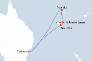 Carte de l'itinéraire de croisière Sydney-Sydney d'une durée de 10 jours