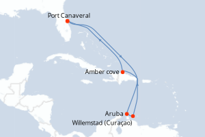 carte itinéraire croisière Caraïbes Bahamas 8 jours au départ du port de Port Canaveral