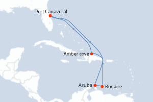 carte itinéraire croisière Caraïbes Bahamas 8 jours au départ du port de Port Canaveral