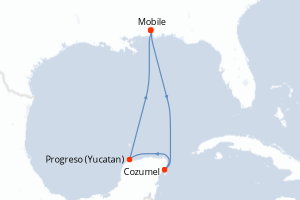 carte itinéraire croisière Caraïbes Mexique 5 jours au départ du port de Mobile