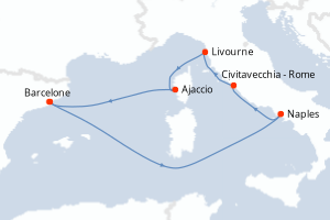 carte itinéraire croisière Méditerranée 7 jours au départ du port de Barcelone