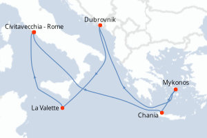 carte itinéraire croisière Méditerranée 9 jours au départ du port de Civitavecchia - Rome