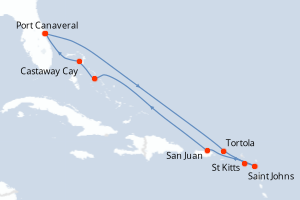 carte itinéraire croisière Caraïbes Bahamas 10 jours au départ du port de Port Canaveral