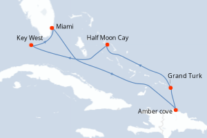 carte itinéraire croisière Caraïbes Bahamas 7 jours au départ du port de Miami