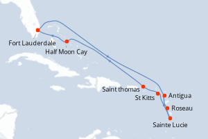 carte itinéraire croisière Caraïbes Bahamas 11 jours au départ du port de Fort Lauderdale