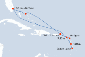 carte itinéraire croisière Caraïbes Bahamas 11 jours au départ du port de Fort Lauderdale