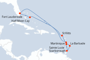 carte itinéraire croisière Caraïbes Bahamas 12 jours au départ du port de Fort Lauderdale
