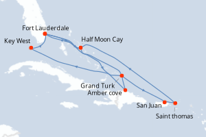 carte itinéraire croisière Caraïbes Bahamas 14 jours au départ du port de Fort Lauderdale