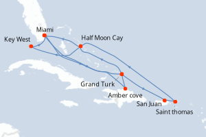 carte itinéraire croisière Caraïbes Bahamas 14 jours au départ du port de Miami