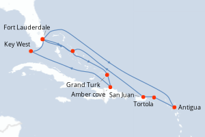 carte itinéraire croisière Caraïbes Bahamas 16 jours au départ du port de Fort Lauderdale
