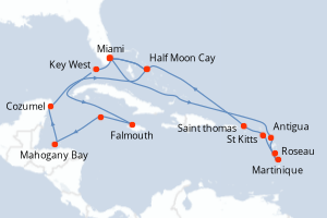 carte itinéraire croisière Caraïbes Bahamas 21 jours au départ du port de Miami