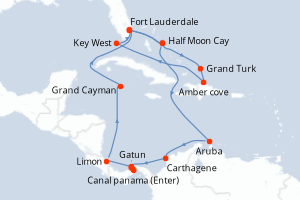 carte itinéraire croisière Caraïbes Bahamas 19 jours au départ du port de Fort Lauderdale