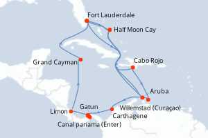 carte itinéraire croisière Caraïbes Bahamas 21 jours au départ du port de Fort Lauderdale
