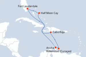 carte itinéraire croisière Caraïbes Bahamas 9 jours au départ du port de Fort Lauderdale