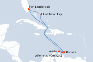 carte itinéraire croisière Caraïbes Bahamas 9 jours au départ du port de Fort Lauderdale