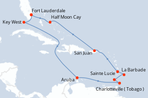 carte itinéraire croisière Caraïbes Bahamas 14 jours au départ du port de Fort Lauderdale