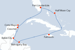 carte itinéraire croisière Caraïbes Bahamas 10 jours au départ du port de Fort Lauderdale