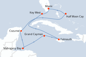 carte itinéraire croisière Caraïbes Bahamas 10 jours au départ du port de Miami