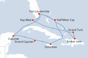 carte itinéraire croisière Caraïbes Bahamas 14 jours au départ du port de Fort Lauderdale