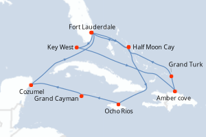 carte itinéraire croisière Caraïbes Bahamas 14 jours au départ du port de Fort Lauderdale