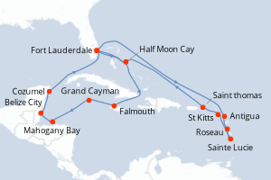 carte itinéraire croisière Caraïbes Bahamas 21 jours au départ du port de Fort Lauderdale