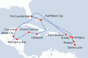 carte itinéraire croisière Caraïbes Bahamas 21 jours au départ du port de Fort Lauderdale