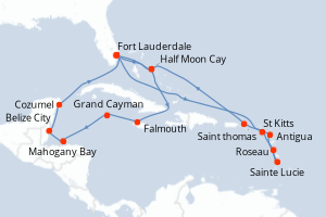 carte itinéraire croisière Caraïbes Bahamas 21 jours au départ du port de Fort Lauderdale