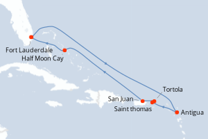 carte itinéraire croisière Caraïbes Bahamas 9 jours au départ du port de Fort Lauderdale