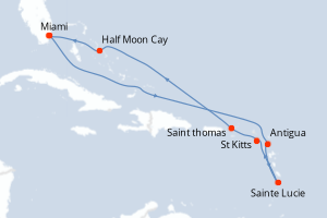 carte itinéraire croisière Caraïbes Bahamas 10 jours au départ du port de Miami