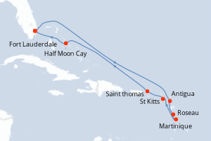 carte itinéraire croisière Caraïbes Bahamas 11 jours au départ du port de Fort Lauderdale