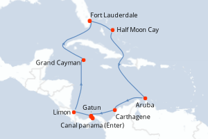 carte itinéraire croisière Caraïbes Bahamas 12 jours au départ du port de Fort Lauderdale