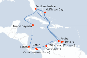 carte itinéraire croisière Caraïbes Bahamas 21 jours au départ du port de Fort Lauderdale