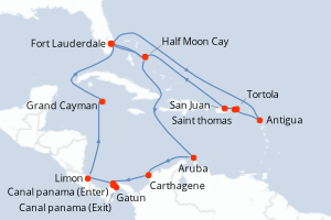 carte itinéraire croisière Caraïbes Bahamas 21 jours au départ du port de Fort Lauderdale
