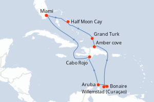 carte itinéraire croisière Caraïbes Bahamas 11 jours au départ du port de Miami