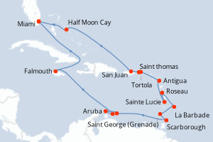 carte itinéraire croisière Caraïbes Bahamas 20 jours au départ du port de Miami