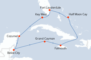 carte itinéraire croisière Caraïbes Bahamas 10 jours au départ du port de Fort Lauderdale