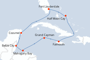 carte itinéraire croisière Caraïbes Bahamas 10 jours au départ du port de Fort Lauderdale
