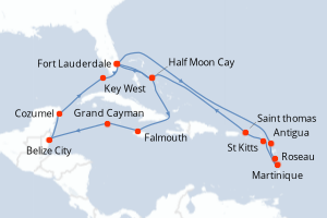 carte itinéraire croisière Caraïbes Bahamas 21 jours au départ du port de Fort Lauderdale