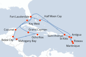 carte itinéraire croisière Caraïbes Bahamas 21 jours au départ du port de Fort Lauderdale