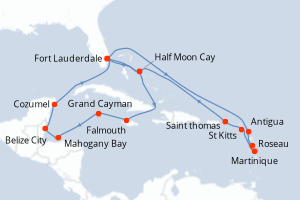 carte itinéraire croisière Caraïbes Bahamas 21 jours au départ du port de Fort Lauderdale
