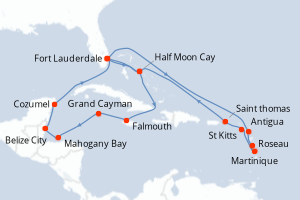 carte itinéraire croisière Caraïbes Bahamas 21 jours au départ du port de Fort Lauderdale