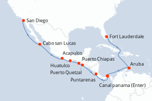carte itinéraire croisière Transatlantique 16 jours au départ du port de San Diego