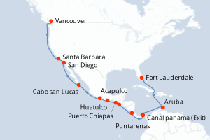 carte itinéraire croisière Transatlantique 20 jours au départ du port de Vancouver