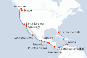carte itinéraire croisière Caraïbes Bahamas 21 jours au départ du port de Seattle
